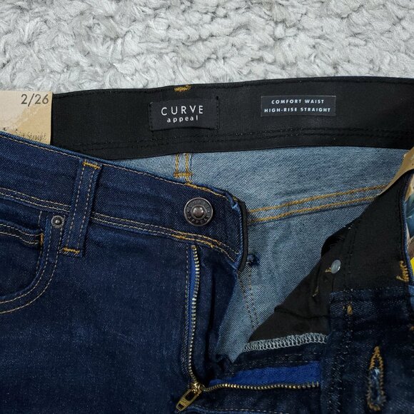 Curve Appeal Jeans High Rise Concealed Comfort Waist Straight Blue Size 2 26 - Picture 4 of 8